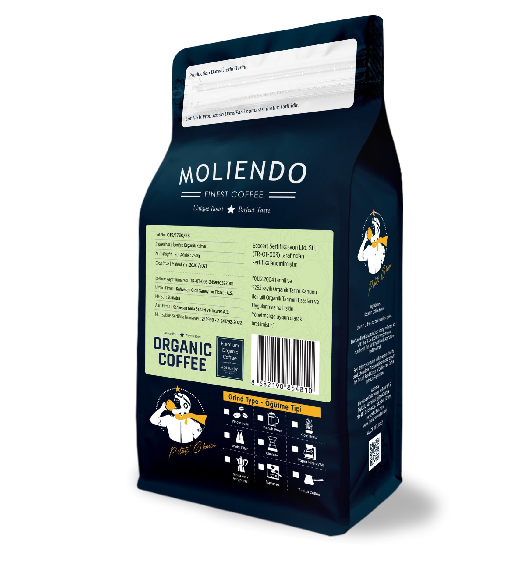 Moliendo Organic Indonesia Sumatra Yöresel Kahve 250 g (Çekirdek)