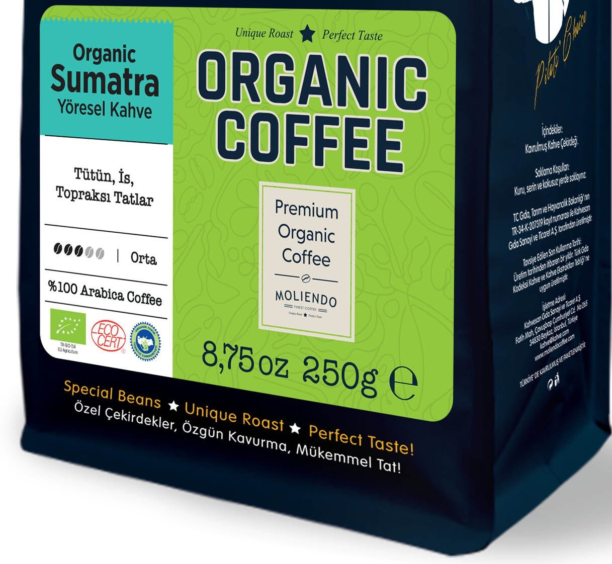 Moliendo Organic Indonesia Sumatra (Çekirdek) Yöresel Kahve 250 g