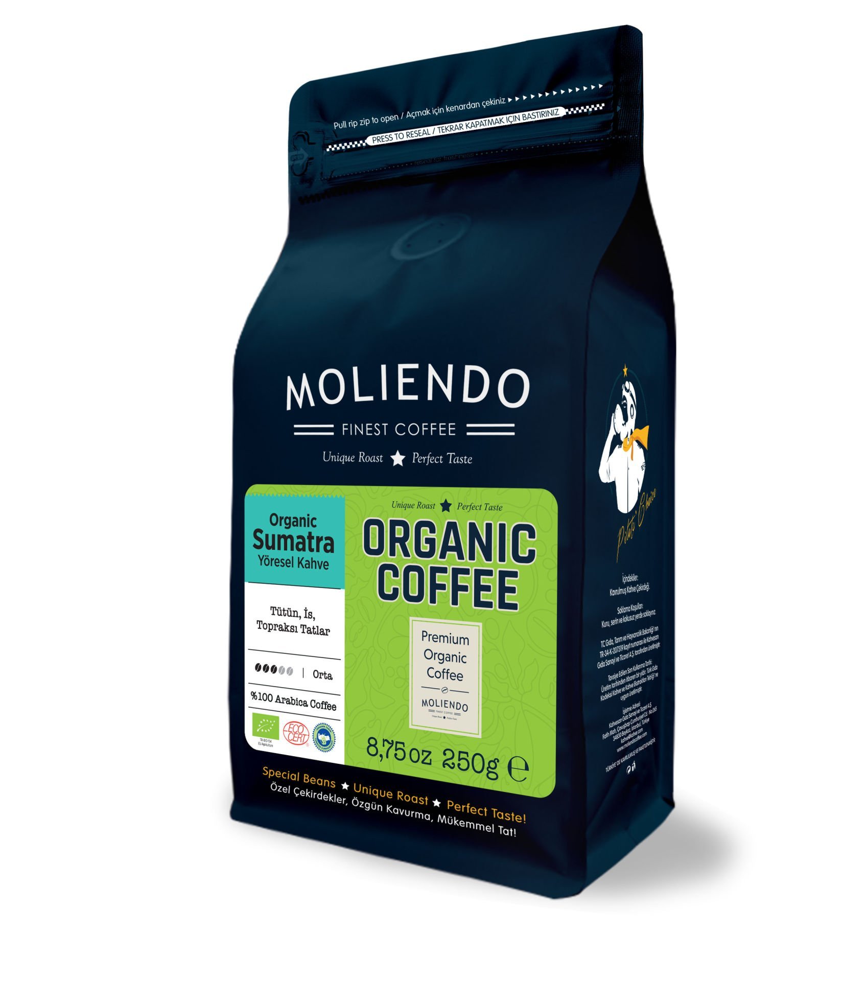 Moliendo Organic Indonesia Sumatra Yöresel Kahve 250 g (Çekirdek)