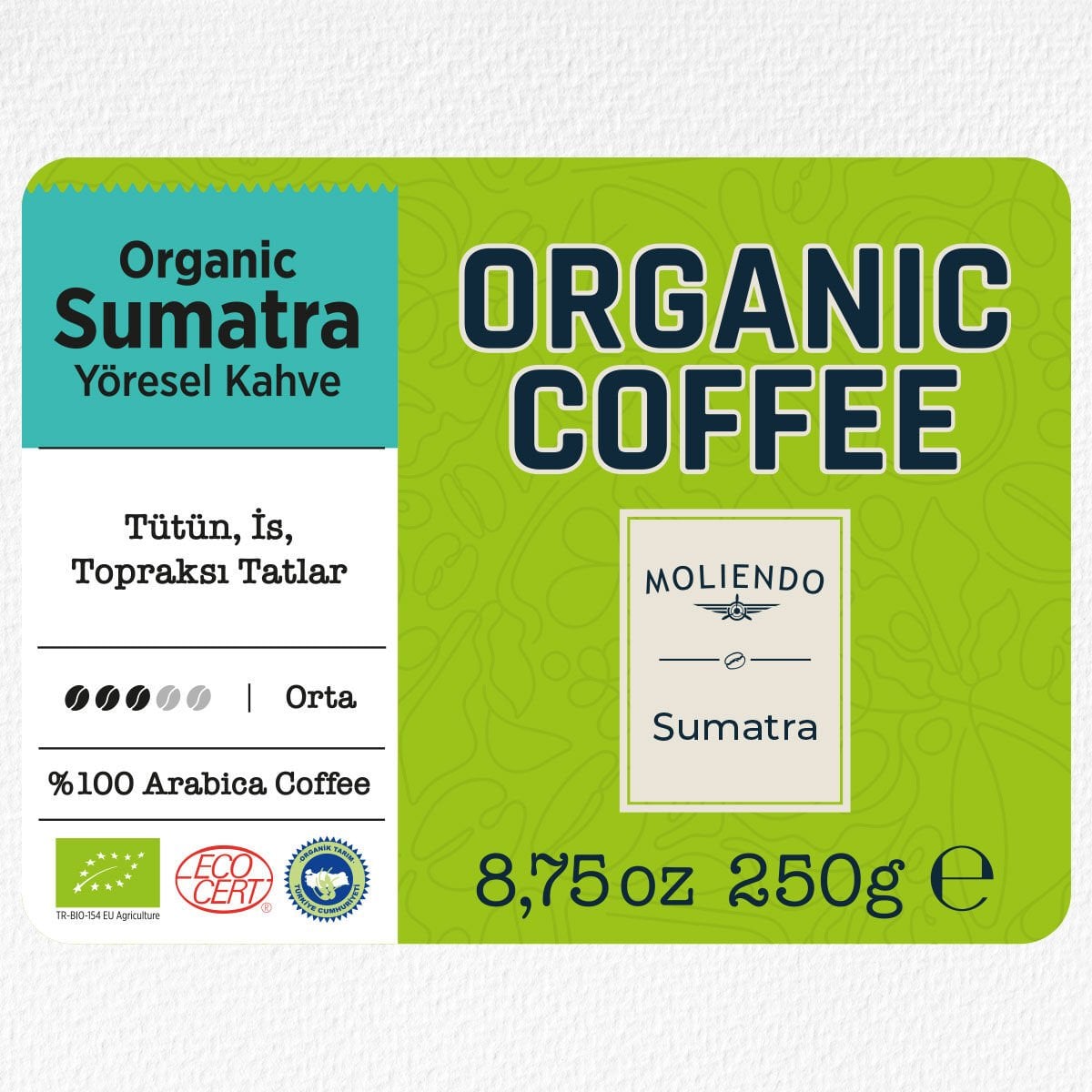 Moliendo Organic Indonesia Sumatra (Çekirdek) Yöresel Kahve 250 g