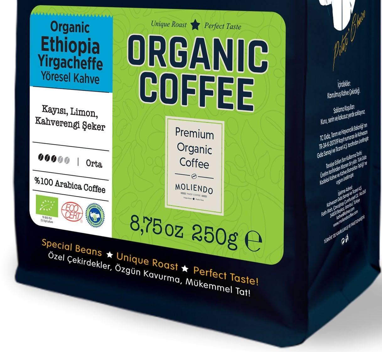 Moliendo Organic Ethiopia Yirgacheffe Yöresel Kahve 250 g (Çekirdek)