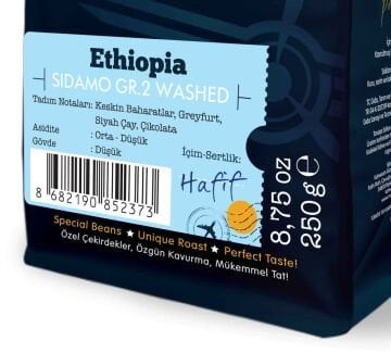 Moliendo Ethiopia Sidamo Gr 2 Yıkanmış Yöresel Kahve 250 gr.