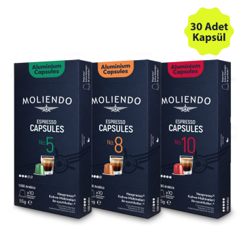 Moliendo Kapsül Deneyim Seti 3x10 Nespresso Uyumlu Alüminyum Kapsül 30 Adet