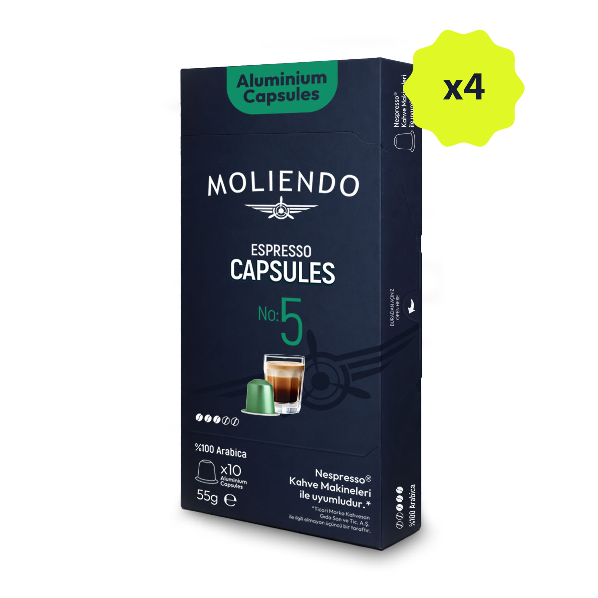 Moliendo Kapsül No:5 Avantaj Paketi 4x10 Nespresso Uyumlu Alüminyum Kapsül 40 Adet