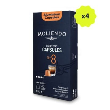 Moliendo Kapsül No:8 Avantaj Paketi 4x10 Nespresso Uyumlu Alüminyum Kapsül 40 Adet