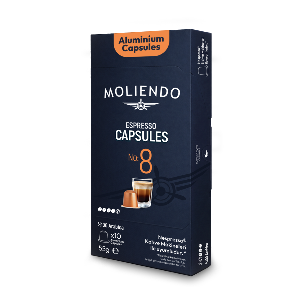 Moliendo Kapsül No:8 Nespresso Uyumlu Alüminyum Kapsül 10 Adet	