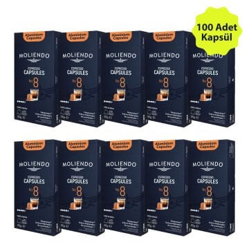Moliendo Kapsül No:8 Avantaj Paketi 10x10 Nespresso Uyumlu Alüminyum Kapsül 100 Adet