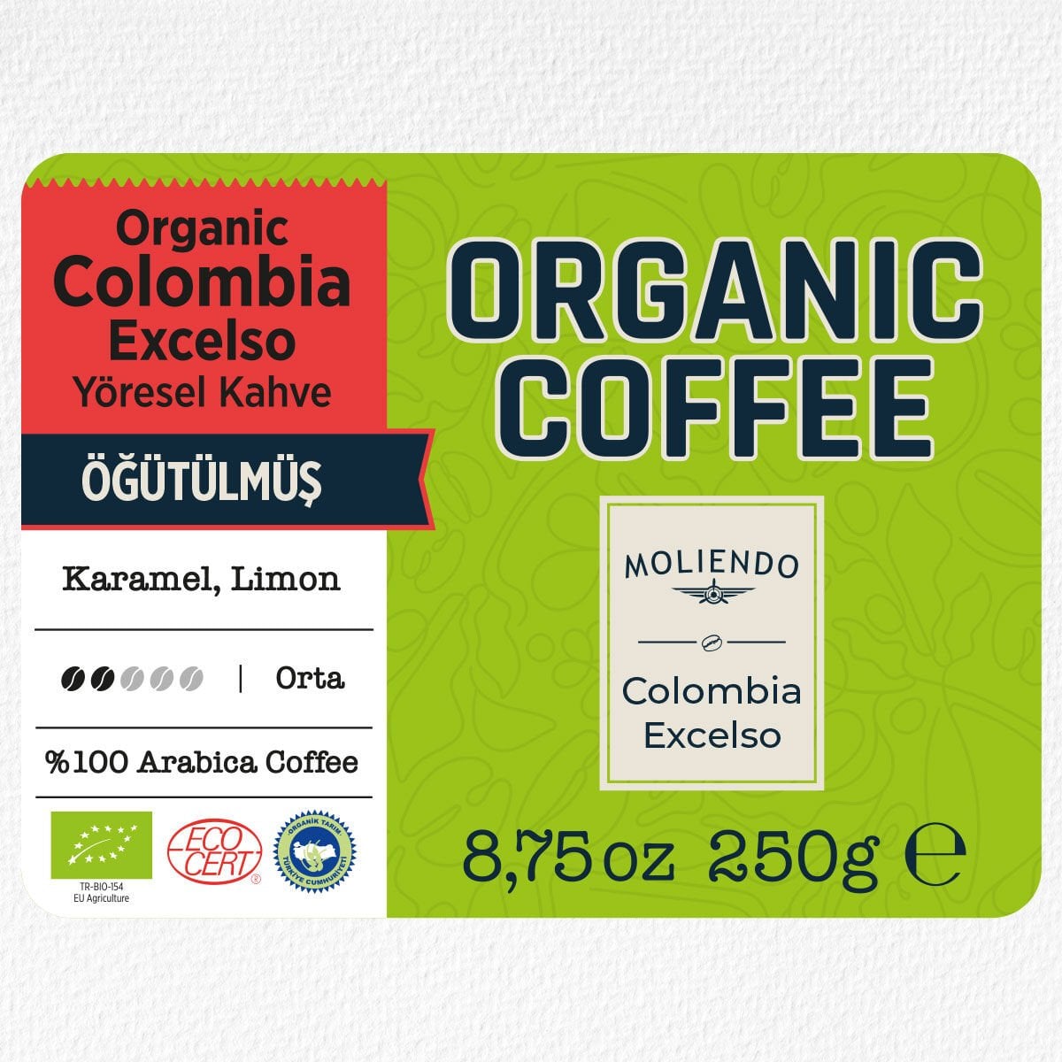 Moliendo Organic Colombia Excelso (Öğütülmüş) Yöresel Kahve 250 g
