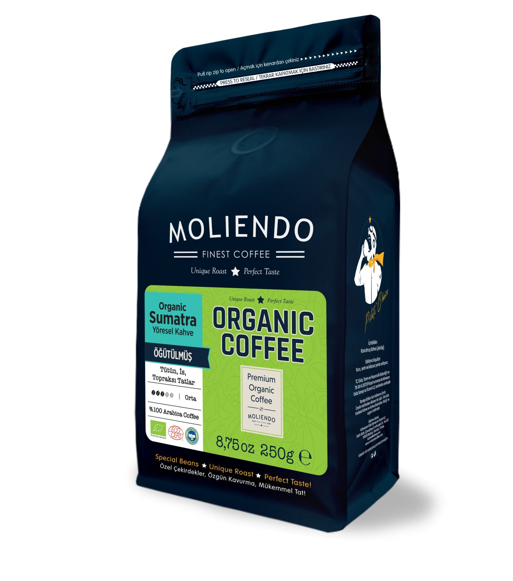 Moliendo Organic Indonesia Sumatra Yöresel Kahve 250 g (Öğütülmüş)
