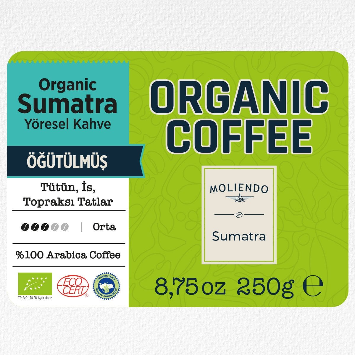 Moliendo Organic Indonesia Sumatra (Öğütülmüş) Yöresel Kahve 250 g 