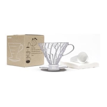 Hario V60 02 Dripper (Şeffaf Plastik) ve 40’lı Filtre Kağıdı Seti
