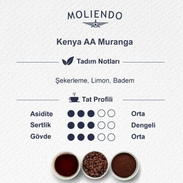 Moliendo Kenya AA Muranga Yöresel Kahve 4 X 250 gr.