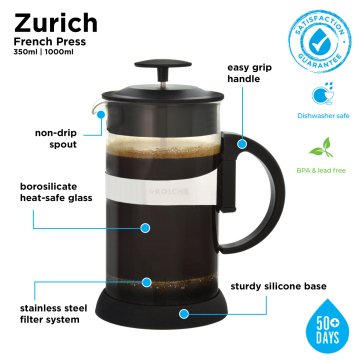 Grosche Zurich French Press Siyah 8 Cup 1000 ml