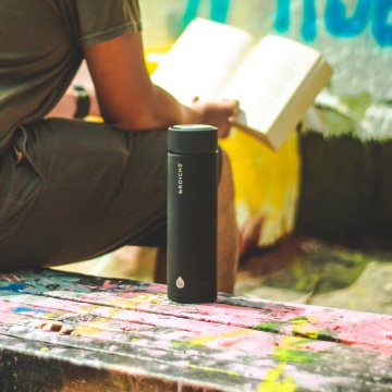 Grosche Chicago Çift Duvarlı Demleme Hazneli Çelik Termos Siyah 450 ml