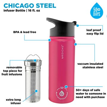 Grosche Chicago Demleme Hazneli Çelik Termos Pembe 473 ml