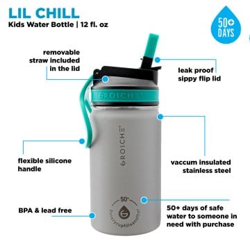Grosche Lil Chill İzolasyonlu Çocuk Su Matarası Gri 360 ml